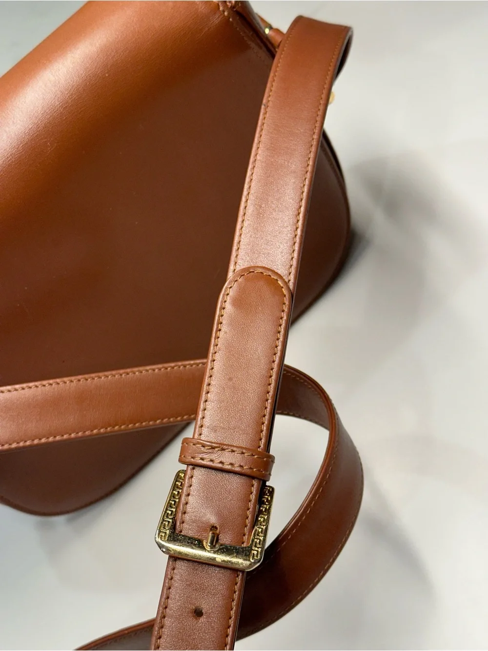 Vintage Gianni Versace Cognac Leather Crossbody with Medusa Relief